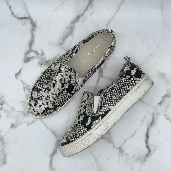 ALDO snakeskin slip ons black white sneakers - Picture 2 of 5